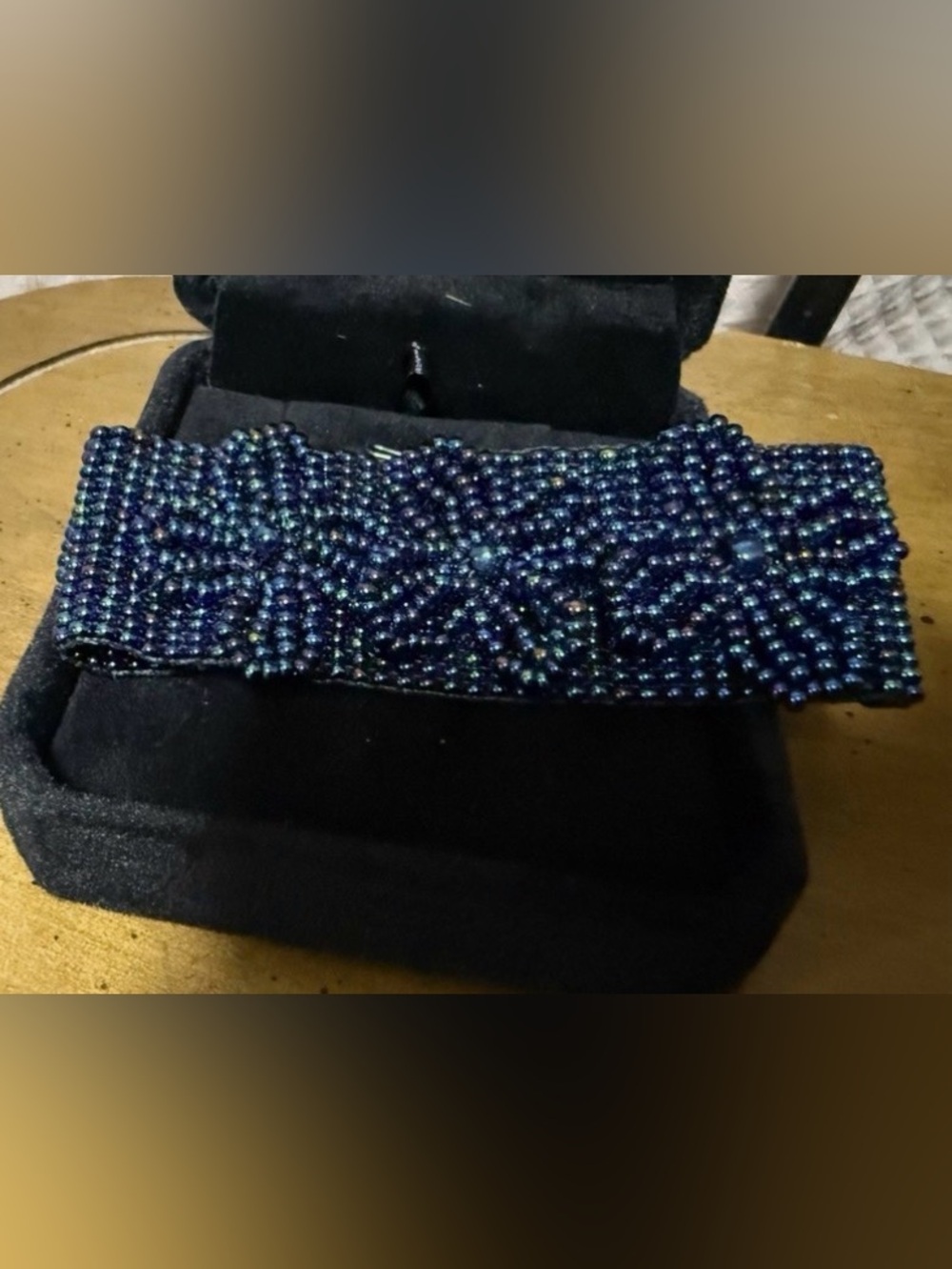 Beaded Navy Blue Flower Statement Bracelet
